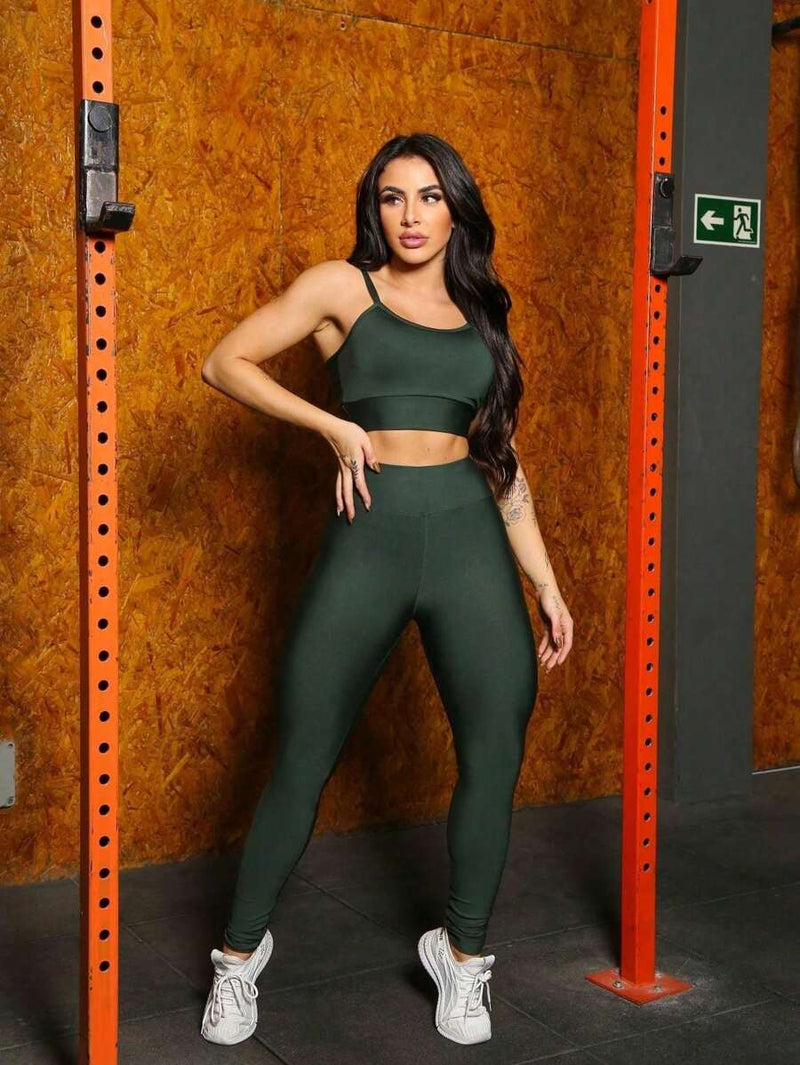 Conjunto para academia Fitness Top alcinha com Bojo Verde Escuro