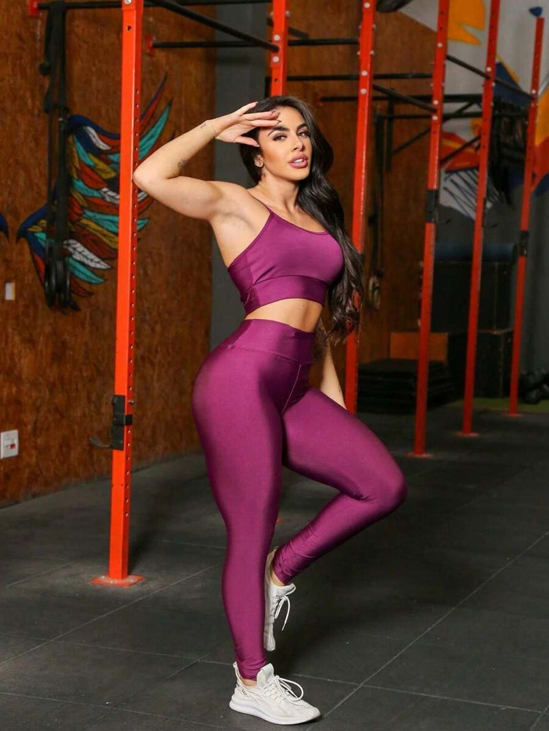 Conjunto para academia Fitness Top alcinha com Bojo Vinho